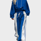 Tiana | Retro Athleisure Set with Sweatshirt and Wide-Leg Striped Trousers