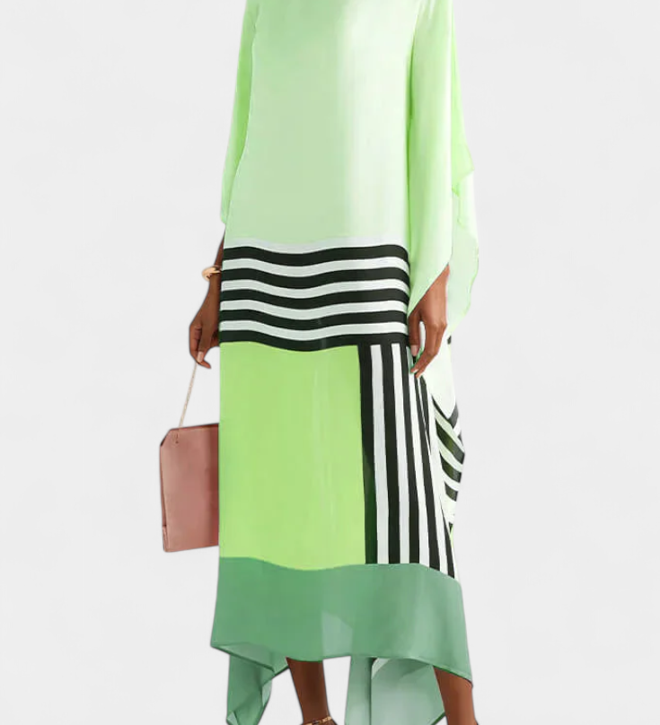 Elenora Kaftan with Geometric Pattern, Loose Fit, and Butterfly Mesh Fabric
