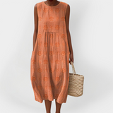 Elegant Cotton Sleeveless Dress with Pockets