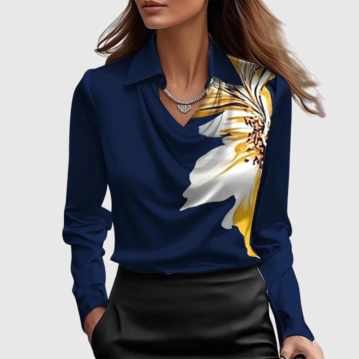 Sylvie - Luxurious sparkle blouse with pleated neck
