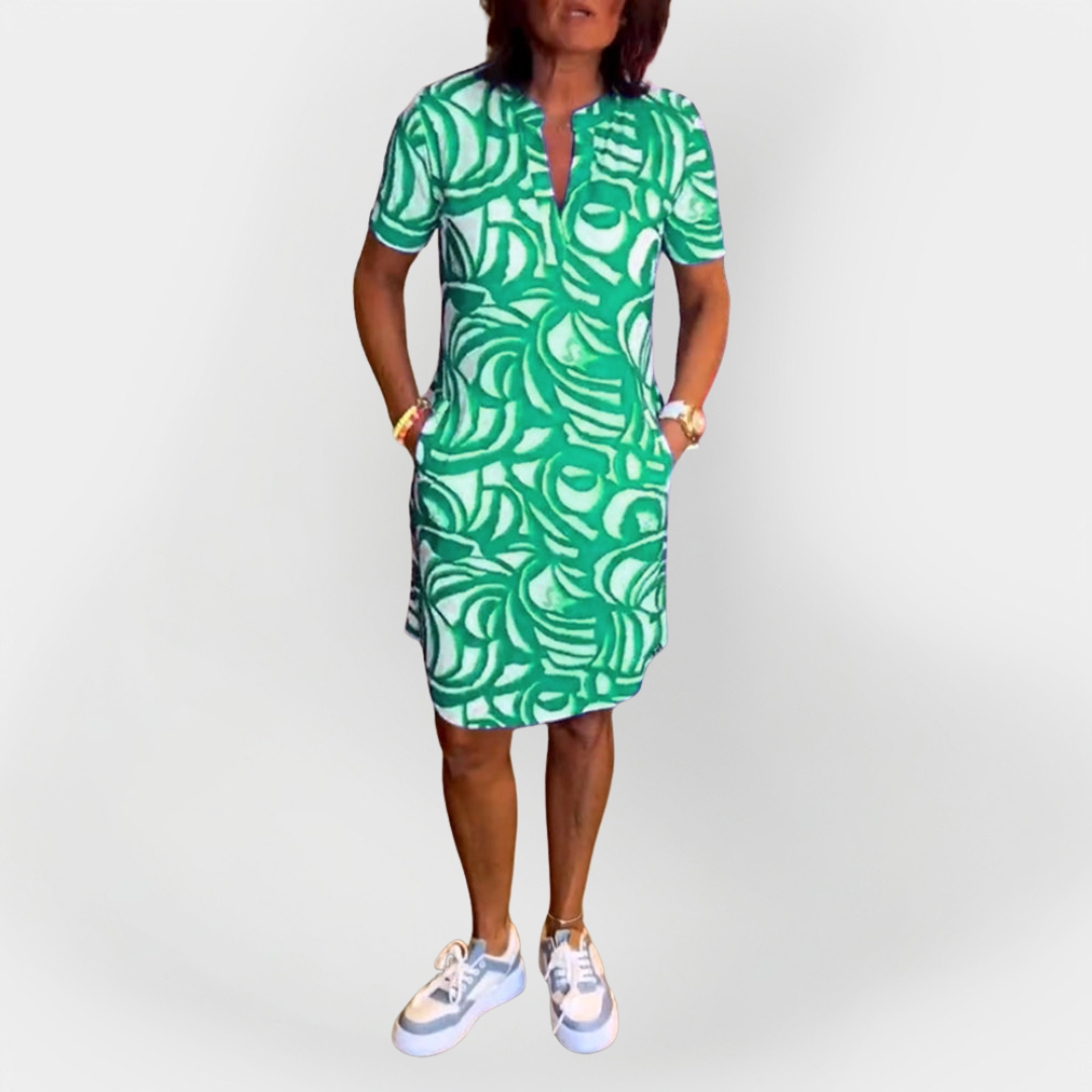 Vestido Midi Estampado De Manga Curta