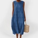 Elegant Cotton Sleeveless Dress with Pockets