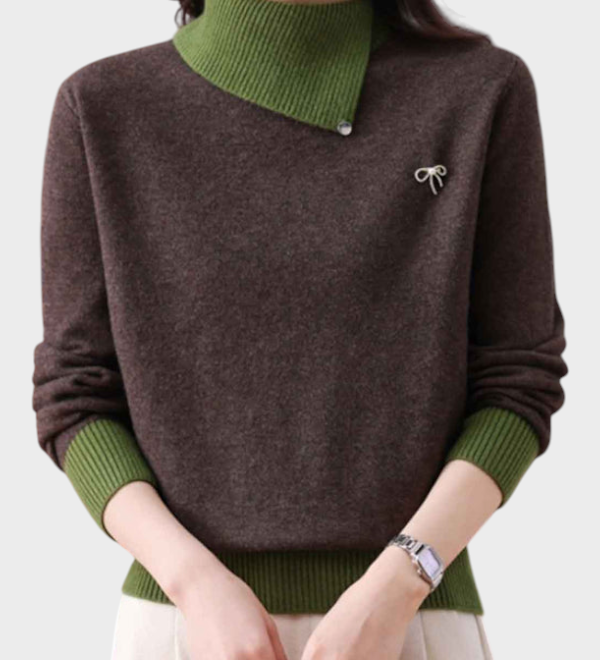 Solvej | Camisola Clássica de Malha com Gola Alta e Painéis Contrastantes