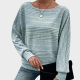 Yasmin | Blusa Riscas Apertada de Manga Comprida e Decote Redondo
