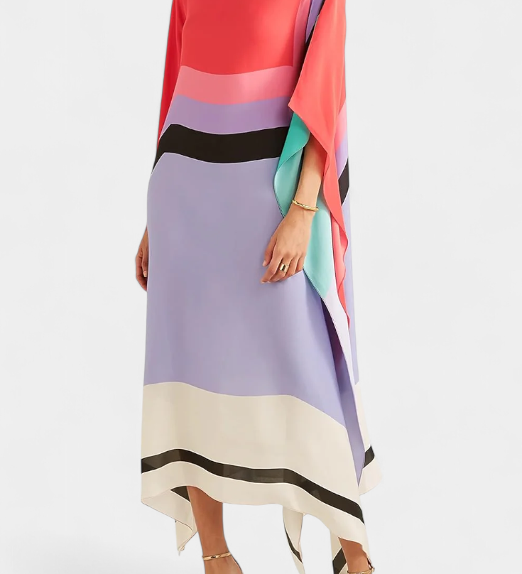 Elenora Kaftan with Geometric Pattern, Loose Fit, and Butterfly Mesh Fabric