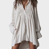 Mary- Retro lace mini dress with an asymmetrical hem and long sleeves