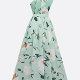 Leda | Light Green Floral One-Shoulder Satin Maxi Dress