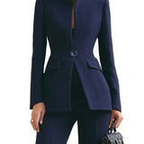 Claudia - Conjunto sofisticado de blazer com gola alta e calças de perna larga