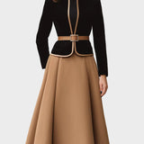 Rebecca | Two Tone Trim Blazer And A-line Midi Skirt Set