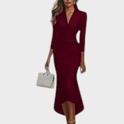Blanca | Vestido de Cetim Branco Feminino Cruzado Decote em V Manga 3/4 Jaqueta Bodycon Maxi de Saia Alta Baixa