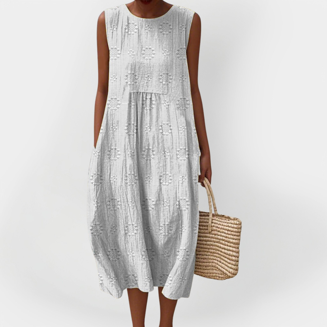 Elegant Cotton Sleeveless Dress with Pockets