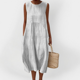 Elegant Cotton Sleeveless Dress with Pockets