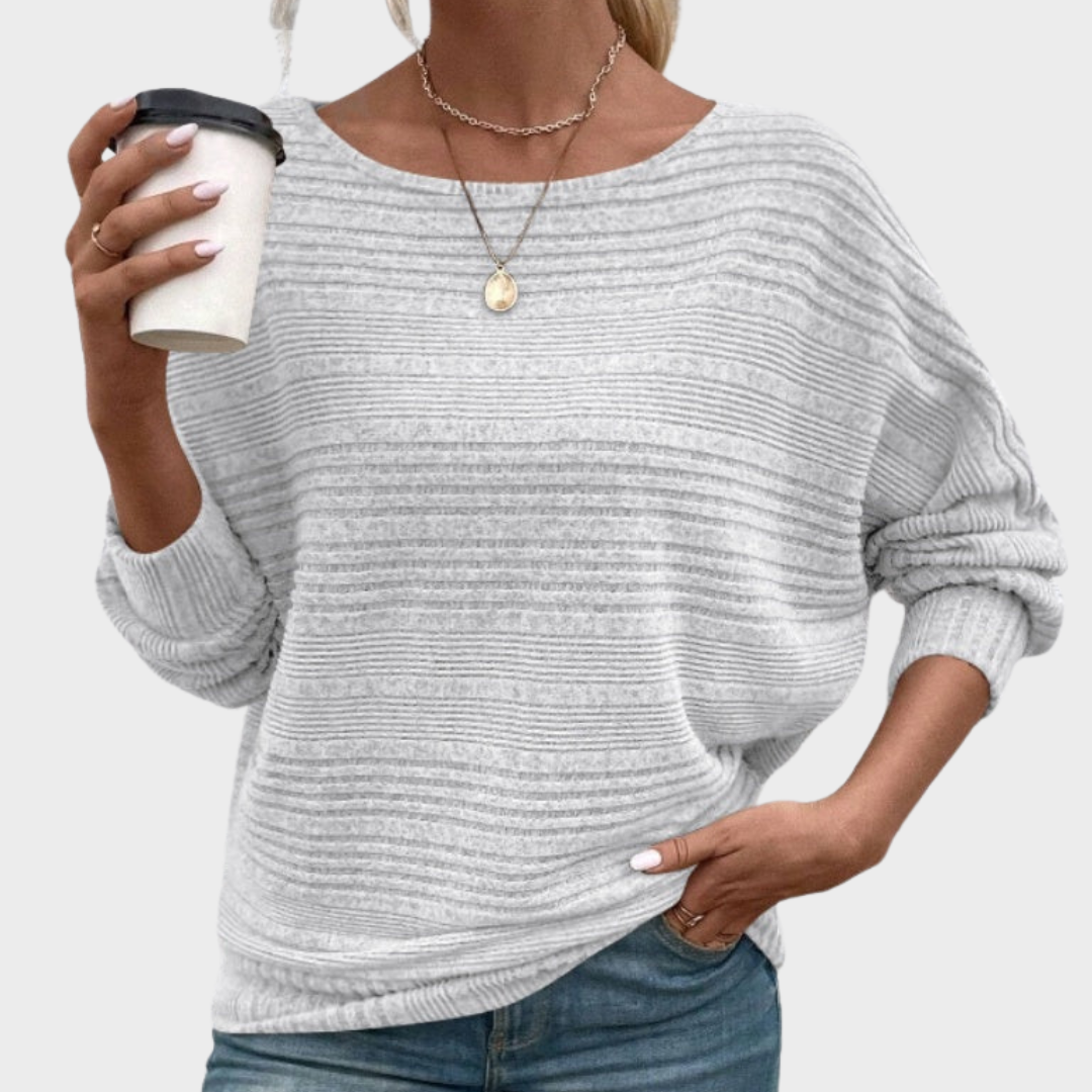Yasmin | Blusa Riscas Apertada de Manga Comprida e Decote Redondo