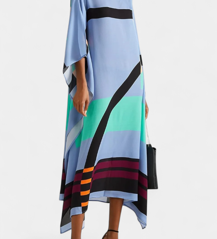 Elenora Kaftan with Geometric Pattern, Loose Fit, and Butterfly Mesh Fabric