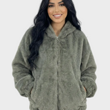 Nancy - Casaco com capuz em fleece teddy com fecho de correr