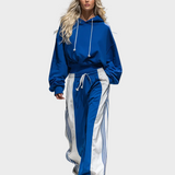 Tiana | Retro Athleisure Set with Sweatshirt and Wide-Leg Striped Trousers