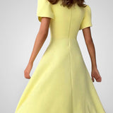 Elegant High Neck Midi Dress with Puff Sleeves