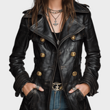 Helga | Vintage Black Faux Leather Double Jacket