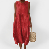 Elegant Cotton Sleeveless Dress with Pockets