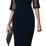 Ashley - Midi Μεσαίο Φόρεμα με Διάφανες Φάσες (Mesh Panel Tailored Midi Dress)