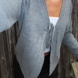 Alexa | Cozy Grey Tie-Front Knit Sweater