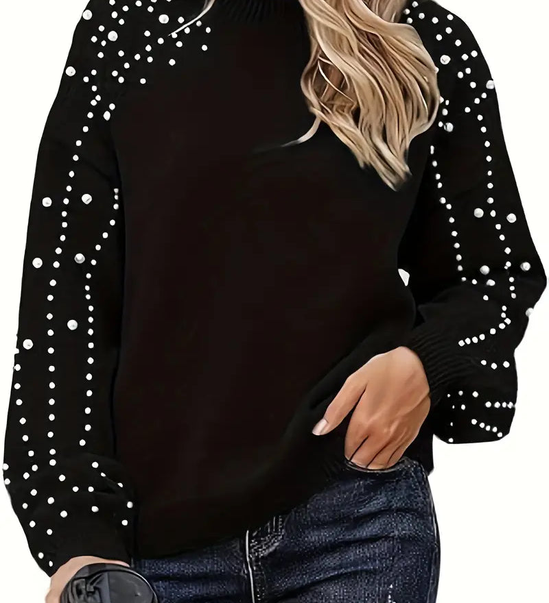 Quinlee - Camisola de malha de manga comprida com gola redonda