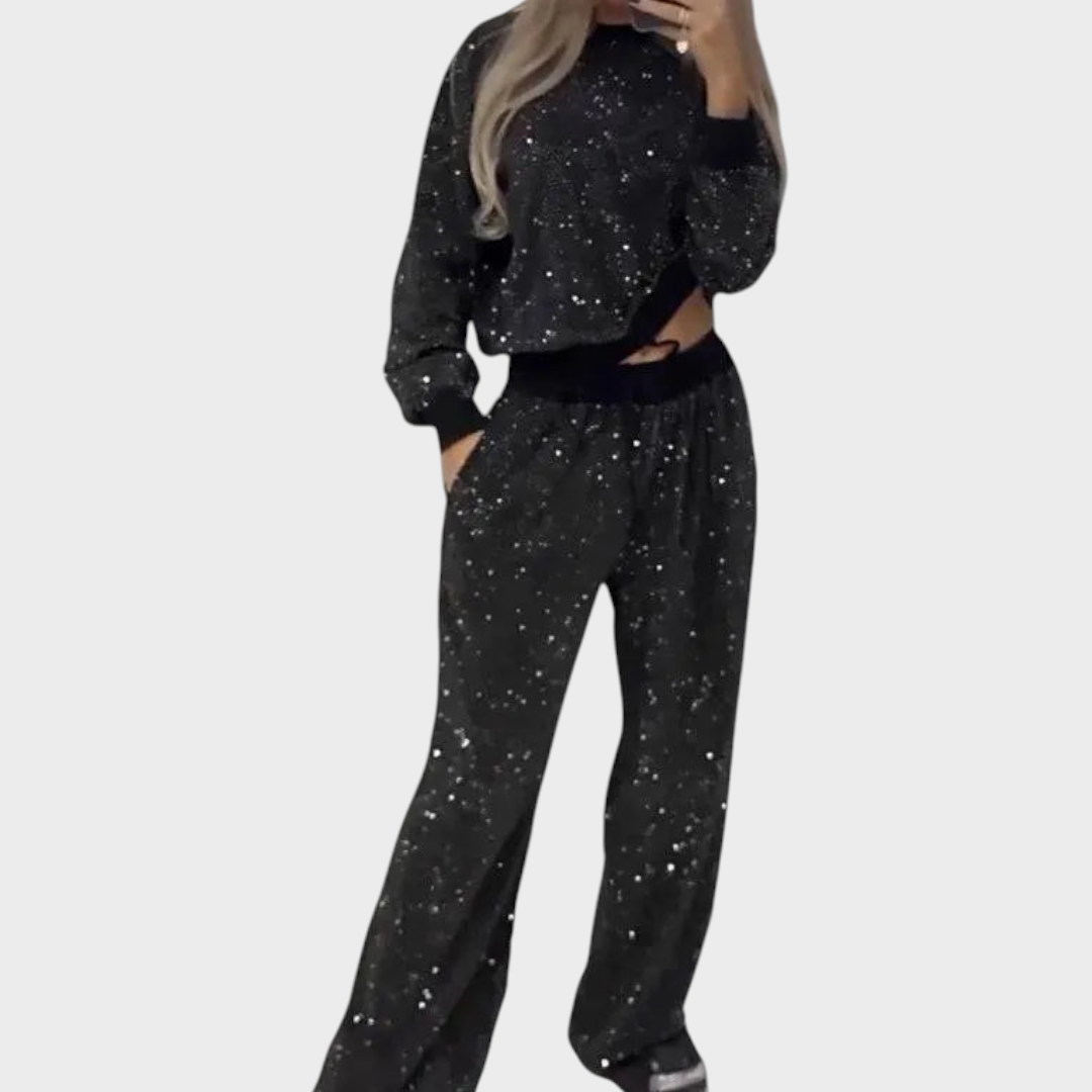 Ethel | Blusa larga de lantejoulas e calças largas (conjunto de 2 peças)