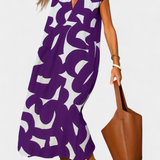 Asela Casual V-Neck Dress with Mixi Pattern