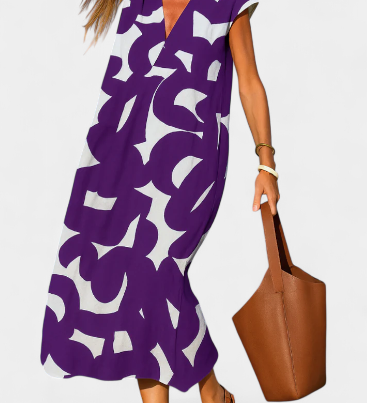 Asela Casual V-Neck Dress with Mixi Pattern