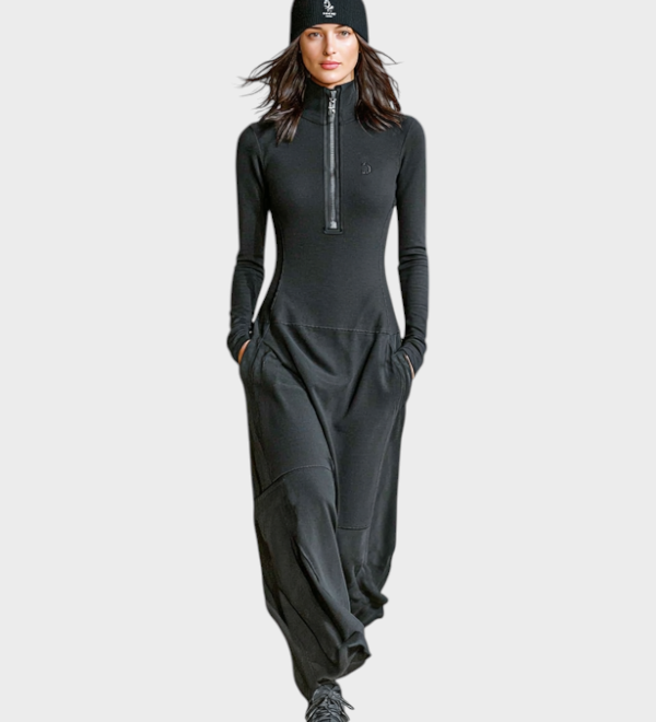 Madea | Women's Maxi Viscose Sport Dress with Half High Collar and Zipper MDA3197G9Y