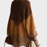 Mille | Καφέ Ombre Πλεκτό Δαντελένιο Oversized Φόρεμα Μίνι Με Μακριά Μανίκια