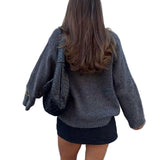 Alexa | Cozy Grey Tie-Front Knit Sweater