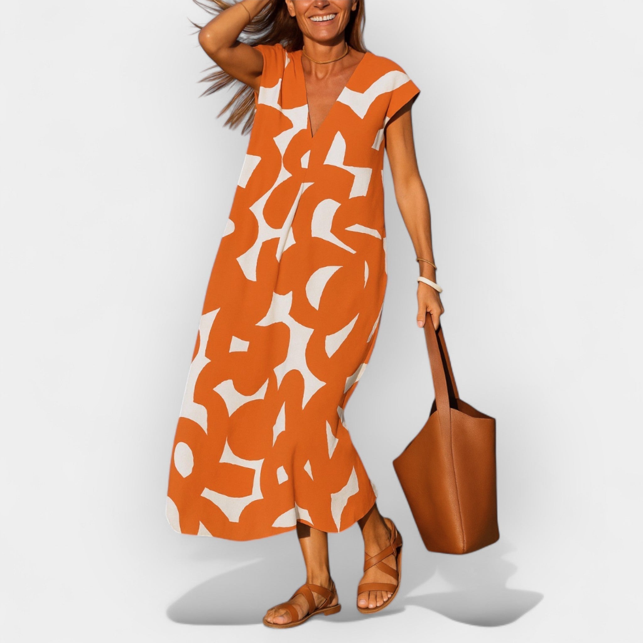 Vestido Leve com Decote em V e Padrão Moderno