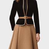 Rebecca | Two Tone Trim Blazer And A-line Midi Skirt Set