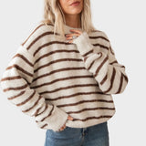 Janine | Camisola - Samantha Stripe - Bege/Chocolate
