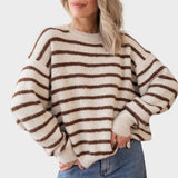 Janine | Camisola - Samantha Stripe - Bege/Chocolate