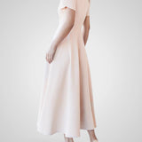Elegant High Neck Midi Dress with Puff Sleeves