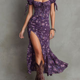 Nefeli | Midi Dress with Flowers and Puff Sleeves