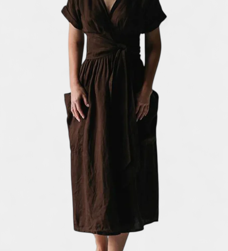 Cressida Cotton V-Neck Dress with Adjustable Waist