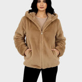 Nancy - Casaco com capuz em fleece teddy com fecho de correr