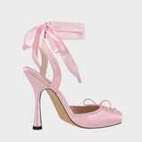 Maggie | Satin Square Toe Ankle Strap Heels