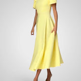 Elegant High Neck Midi Dress with Puff Sleeves