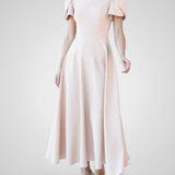 Elegant High Neck Midi Dress with Puff Sleeves