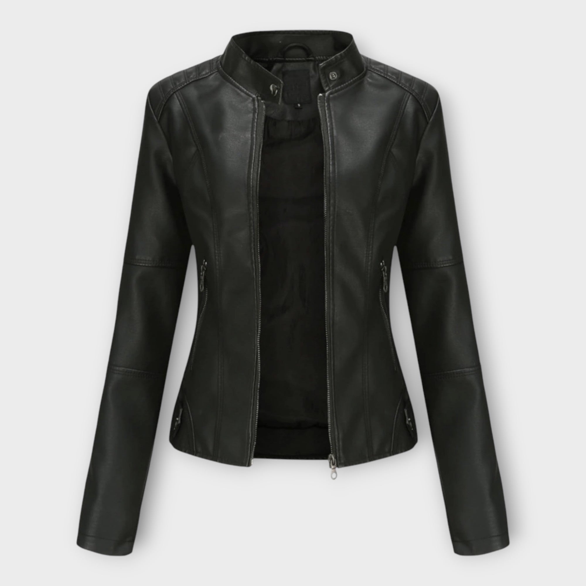 Elegant Leather Jacket with a Modern Cut and Timeless Aesthetic