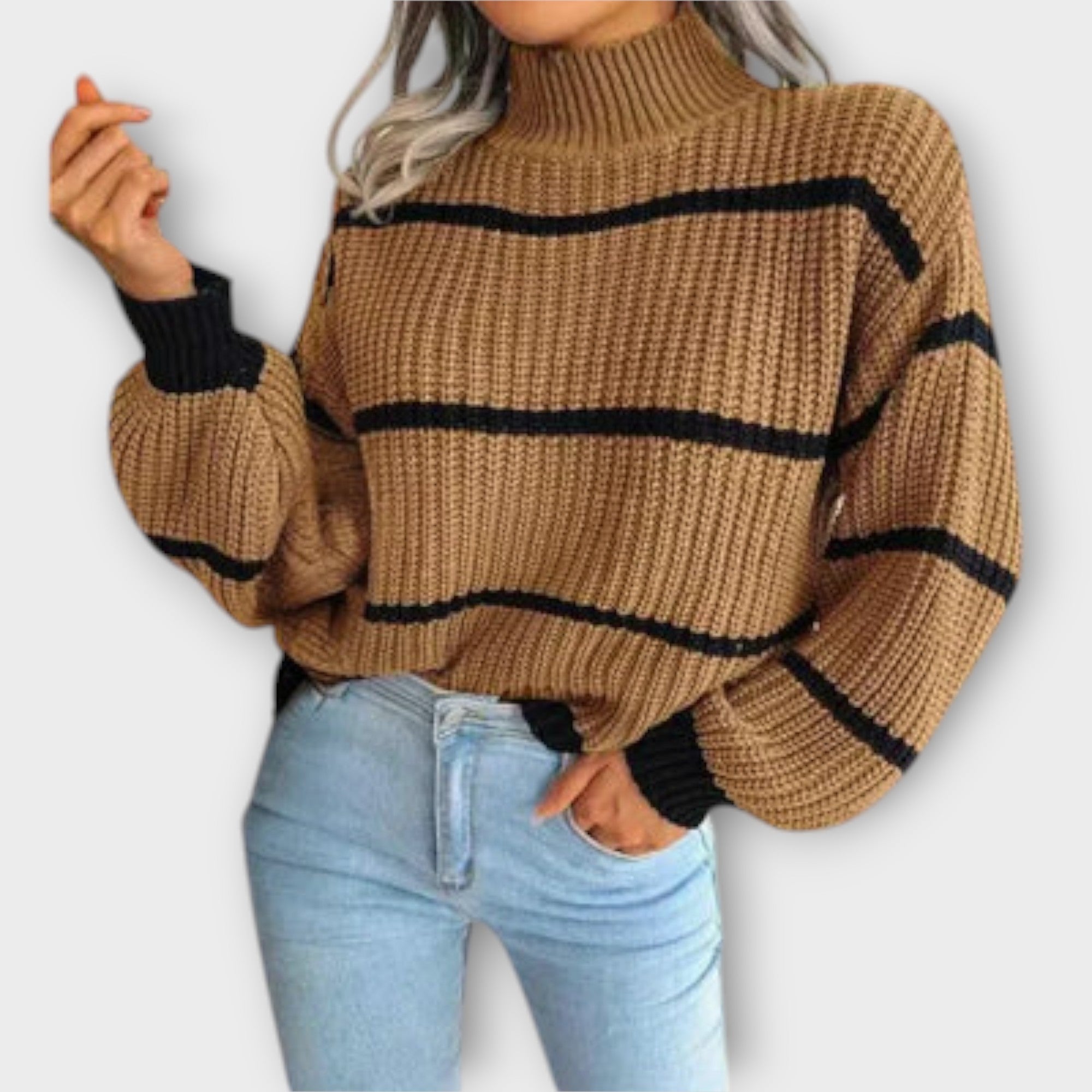 Chavala - Camisola de gola alta às riscas