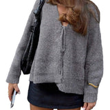 Alexa | Cozy Grey Tie-Front Knit Sweater
