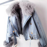 Margaux | Luxurious Denim Jacket with Fox Fur