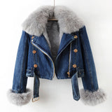 Margaux | Luxurious Denim Jacket with Fox Fur