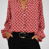 Nela | Blusa elegante com decote em V e padrão geométrico