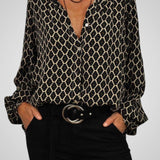 Nela | Blusa elegante com decote em V e padrão geométrico